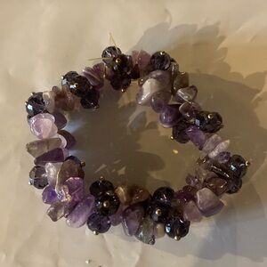 Purple shiny crystal and beaded bracelet